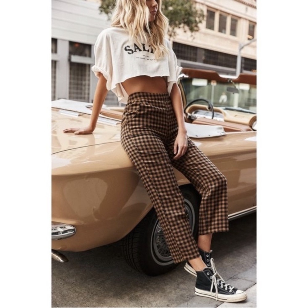 12th Tribe x The Salty Blonde Bishop plaid Checkered Pants Womens Ankle Crop